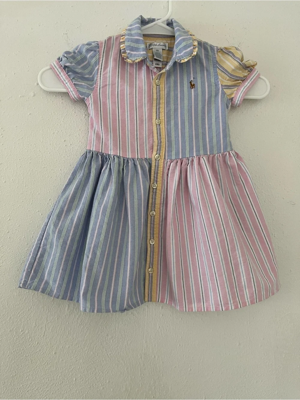 Ralph Lauren Multicolor Striped Cotton Shirt Dress - Blue, Pink, Yellow